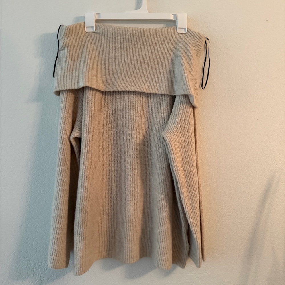 H&M Off-Shoulder Ribbed Sweater in Beige